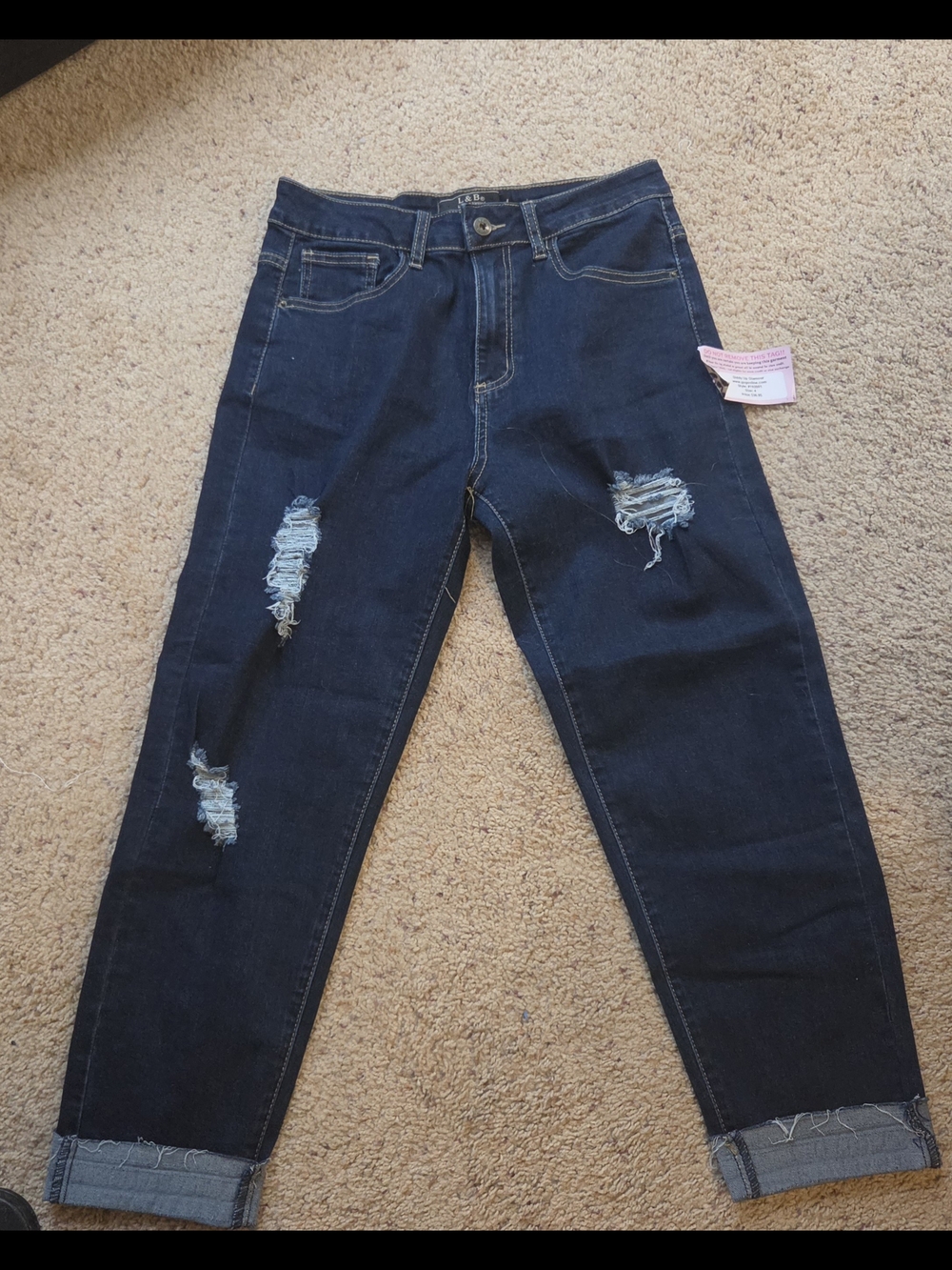 NWT L&B Dark Blue Distressed Cuffed Jeans